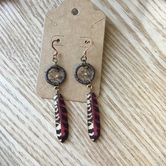 Hand Crafted Bohemian Dream Catcher Diamond Earrings w/ Falcon Feather Charms - Picture 12 of 12
